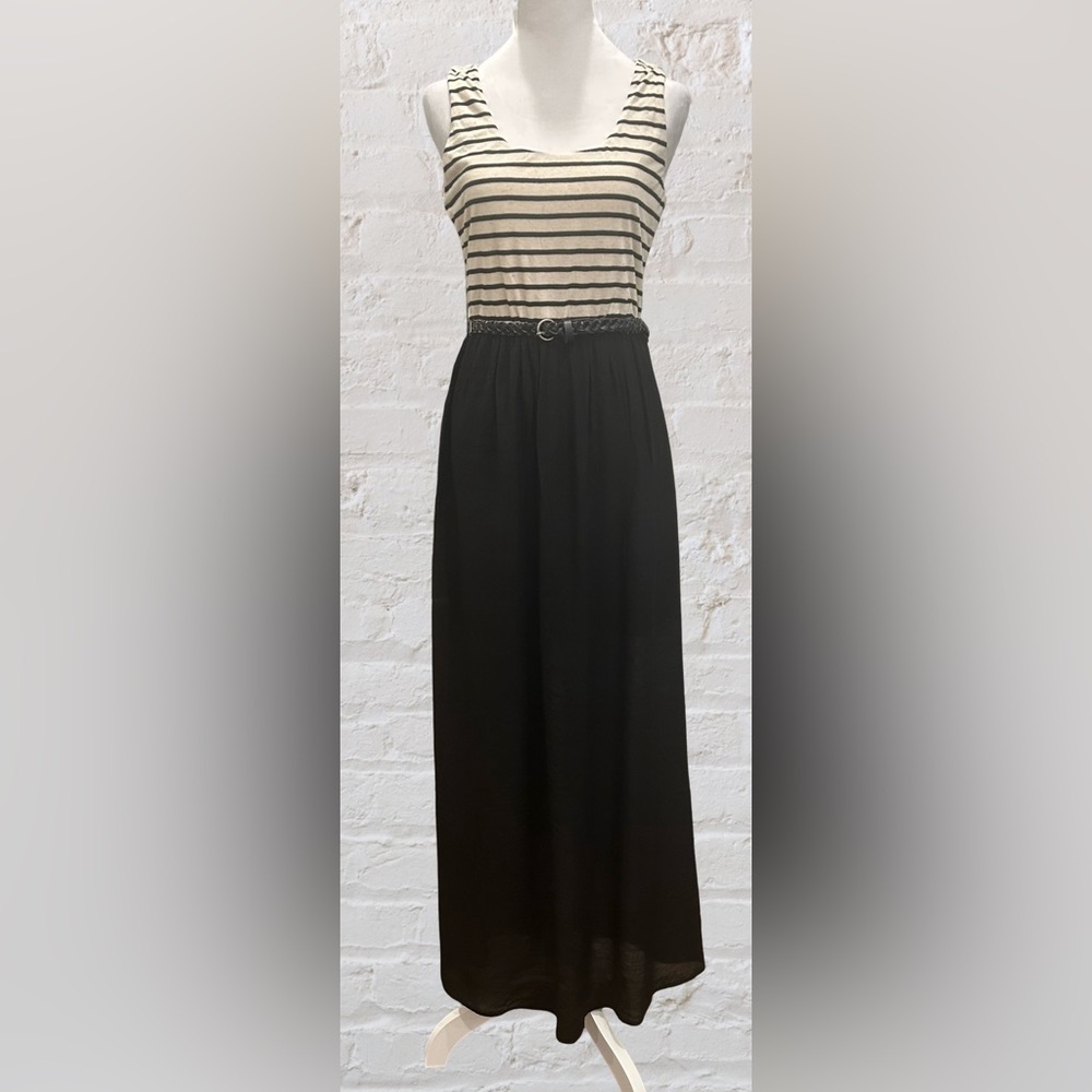 Lily Rose Cream & Black Belted Maxi Dress Size M Cottagecore Dark Fairy Comfy